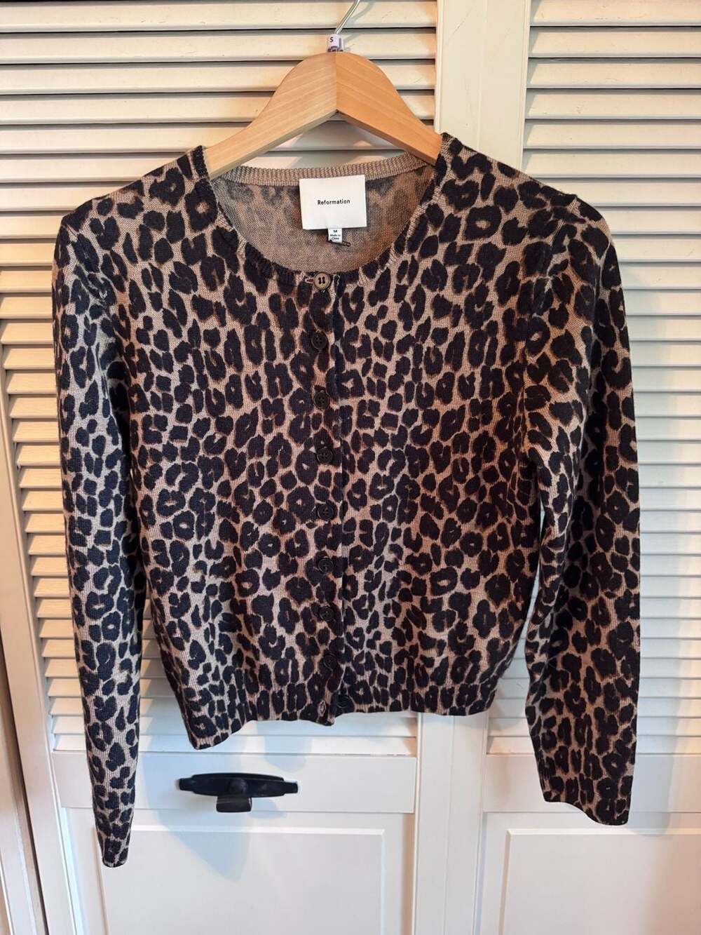 Reformation 100% Merino Wool Leopard Print Cardigan Size M